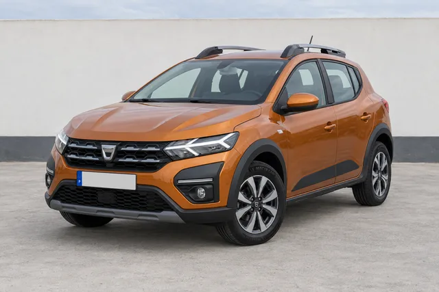 Dacia Sandero Stepway Laranja Atacama, vista de frente a três quartos