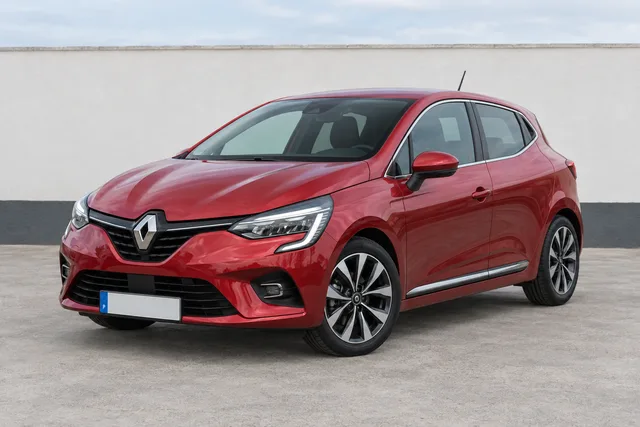 Renault Clio Vermelho Flamme, vista de frente a três quartos